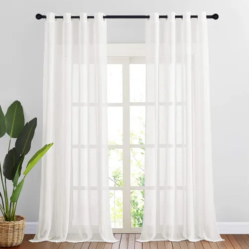 Miniatura 111 de NICETOWN Cortinas de lino traslúcidas con textura de lino de 84 pulgadas de largo, con ojales semitraslúcidos, tratamientos de ventana, privacidad