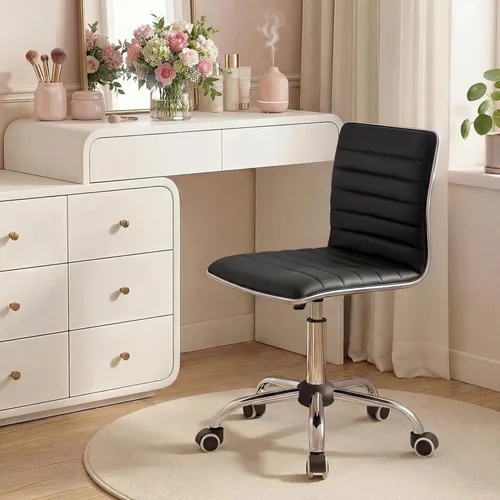 Homall Silla moderna ajustable con respaldo bajo acanalado sin brazos, silla de oficina, silla de escritorio, silla de tocador, silla giratoria de