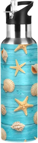 Seashells Stainless Steel Water Bottle 32 Oz, BPA-Free Sport Water Bottle Insulated Leakproof Water Bottles