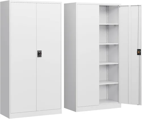 Miniatura 13 de Yizosh Armario de almacenamiento de metal para garaje con cerradura, gabinete de herramientas de bloqueo de 71 pulgadas con 2 puertas y 4 estantes