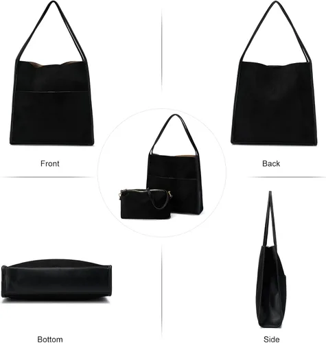Miniatura 4 de CALUOMATT Bolso de mano para mujer, bolso de mano de cuero para mujer, grande, suave, vintage, moderno, de gamuza, bolso cruzado de 2 piezas