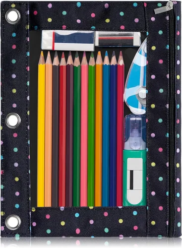 Miniatura 23 de Forvencer Estuche para lápices de 3 anillas, estuche transparente con cremallera suave, bolsa de lápices de gran capacidad con 3 ojales reforzados