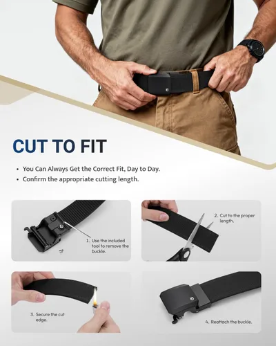 Miniatura 6 de FAIRWIN Cinturón de pistola táctica, trinquete CCW EDC rígido trabajo resistente 1.5 pulgadas batalla oculta llevar rígido patentado nailon hombres