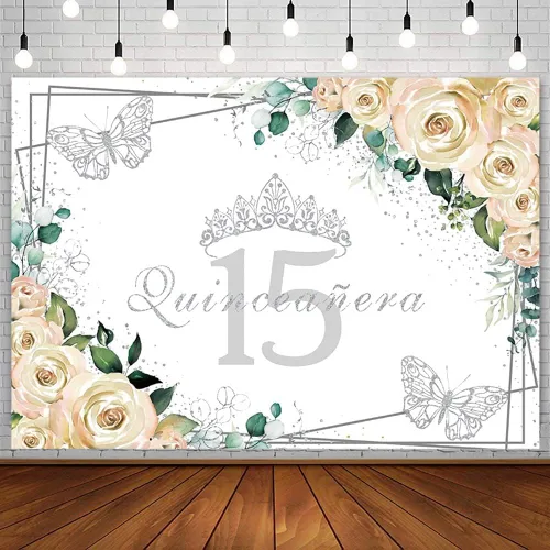 Miniatura 16 de Sendy Telón de fondo de quinceañera de 7 x 5 pies con membrillo de 15 años, suministros de decoración de fiesta de cumpleaños para niña, princesa