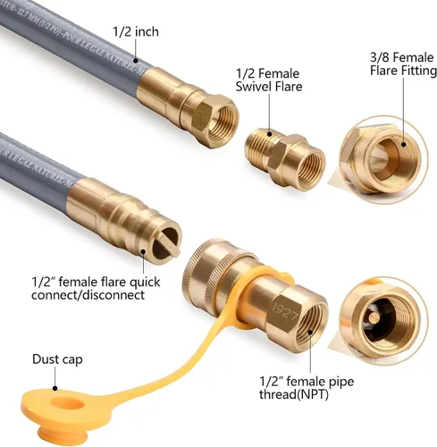 Miniatura 2 de GasSaf Manguera de Gas Natural de 10 Pies con DI de 1/2", con Accesorio de Conexión Rápida, Kit de Conversión para Parrilla de Gas, Generador