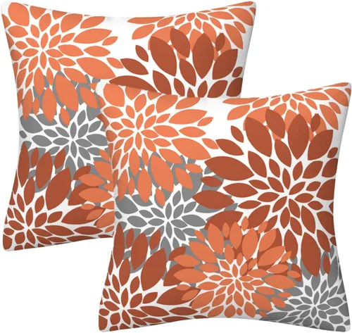 Miniatura 15 de Juego de 2 fundas de almohada decorativas de dalia azul marino, rojo, gris, dalia floral, para interiores y exteriores, funda de almohada