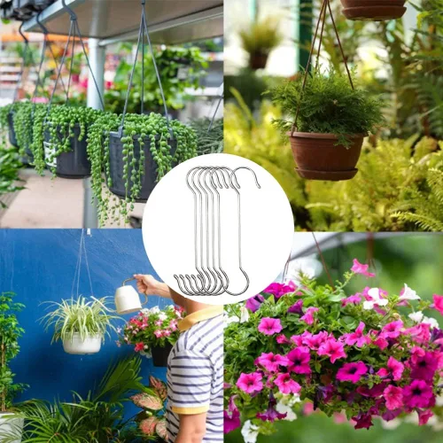 Miniatura 4 de LRUUIDDE Paquete de 6 ganchos en S extra grandes para plantas colgantes, ganchos en S de metal resistentes de 16/12 pulgadas de largo