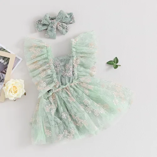 Miniatura 4 de Ursobutegl Mameluco de princesa para bebé recién nacida, vestido de malla bordado, elegante, tutú con falda, overol para cumpleaños