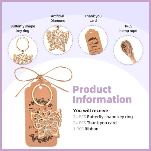 Miniatura 3 de 24 llaveros de mariposa con diseño de mariposa para despedida de soltera, llaveros con forma de mariposa para invitados de boda, fiesta, baby