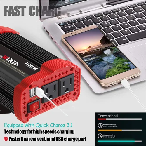 Miniatura 8 de Inversor de corriente de 400 W, DC 12 V a 110 V CA adaptador de enchufe de automóvil con 2 salidas de cargador y puertos USB duales de 3.1 A
