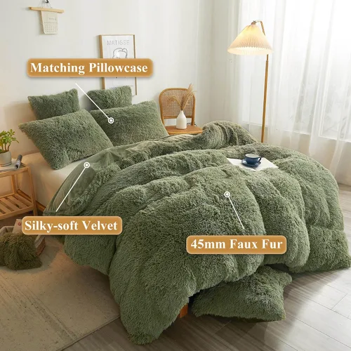 Miniatura 2 de XeGe Juego de funda de edredón de felpa peluda, juego de ropa de cama de lujo suave terciopelo cristalino esponjoso, 3 piezas