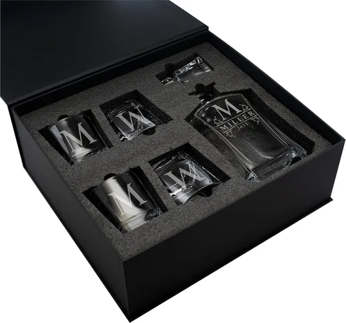 Miniatura 8 de Juego de decantadores de whisky personalizados, 9 opciones de diseño, 5 decantadores de licor de cristal personalizables con tapón de vidrio