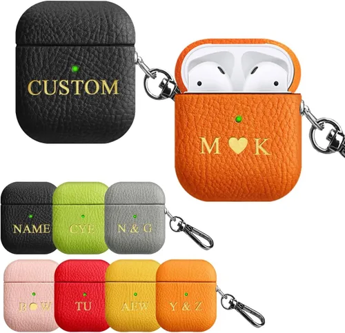 Miniatura 10 de Funda personalizada con nombre para AirPods Pro, añade tus propias iniciales personalizadas, monograma, funda de lujo de cuero vegano para Air Pods