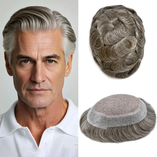 Miniatura 21 de Tupé para hombres, piezas de cabello humano real, sistema de unidades de cabello natural, línea capilar natural, pieza de repuesto para hombres