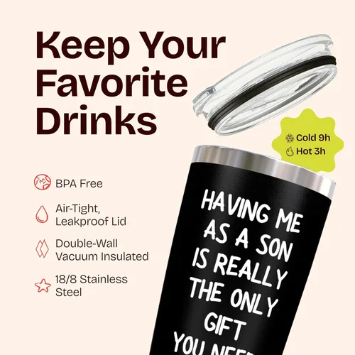 Miniatura 6 de KLUBI Regalos para el día de la madre de parte de su hijo, con texto en inglés "Having Me As a Son Is the Only Gift You Need You Need - Taza negra