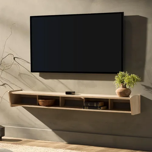 Miniatura 2 de Walker Edison Zee - Moderno soporte de TV minimalista flotante de 65 pulgadas de largo, para televisores de hasta 70 pulgadas, roble costero