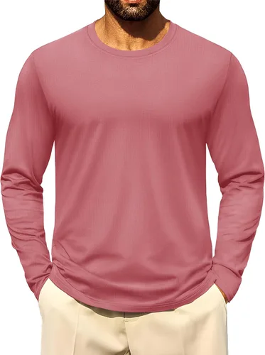 Miniatura 10 de Cotrasen - Camisetas básicas de manga larga para hombre, de algodón, con cuello redondo, transpirables, suaves y casuales