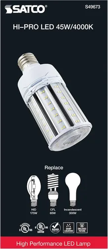 Miniatura 6 de Satco S49673 - Bombilla LED HID de mazorca de maíz, base extendida Mogul, 45 W, clasificación de 35000 horas, 6165 L, blanco frío