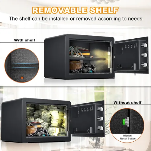 Miniatura 5 de Caja fuerte ignífuga para el hogar de 1.0 pies cúbicos con bolsa de documentos ignífuga, caja fuerte de seguridad digital con estante extraíble
