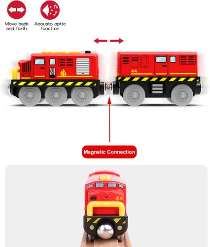 Miniatura 4 de Juguete de tren de locomotora a batería para pista de madera, camión de bomberos motorizado con luz y sonido, ajuste para tren Brio, regalo