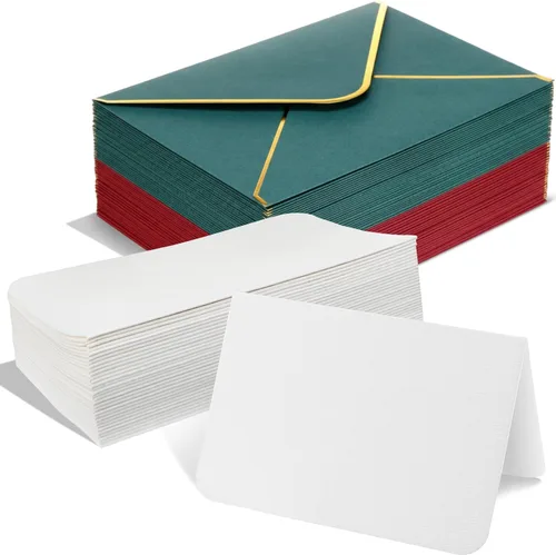 Sabary Juego de 100 tarjetas de acuarela en blanco con sobres, 140 libras/300 gsm, de algodón pesado, plegable, tarjeta de papel de felicitación