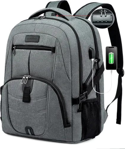 Miniatura 16 de LOVEVOOK Mochila grande de viaje y para laptop, impermeable, antirrobo, con cerradura y puerto de carga USB, para negocios, hombres, mujeres, Negro