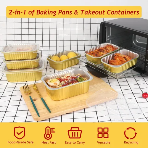 Miniatura 5 de LNYZQUS Sartenes de aluminio pequeños de 1 libra con tapas, paquete de 30 latas de aluminio de 16 onzas para hornear, recipientes sobrantes