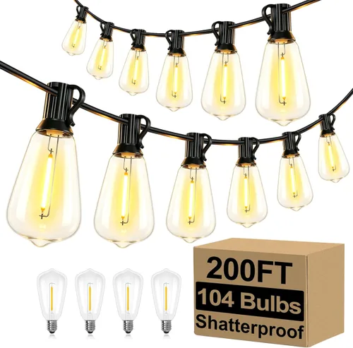 Miniatura 4 de Brightever Luces de Cadena para Exteriores de 25 Pies, Luces de Patio ST38 con 13 Bombillas Edison, Luces Colgantes Impermeables Conectables