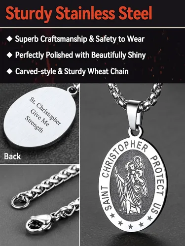 Miniatura 5 de FaithHeart Collar con colgante de San Cristóbal para hombres y mujeres, de acero inoxidable, amuleto católico, joyería personalizada con embalaje