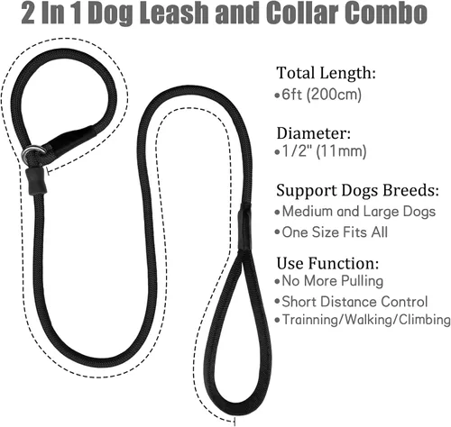 Miniatura 4 de Correa de entrenamiento para perros de cuerda antideslizante fuerte (6 pies) – Correa de nailon trenzado resistente y duradera con tapón de goma