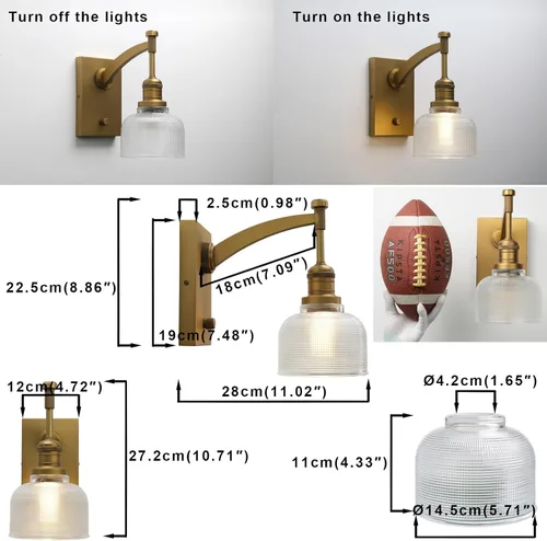 Miniatura 2 de Yosoan Aplique de pared vintage para interiores con interruptor de encendido y apagado, 1 luz cableada, industrial, bohemio, retro, moderno, montado