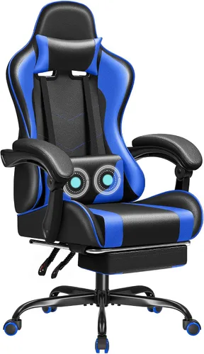 Miniatura 11 de JUMMICO Silla ergonómica para videojuegos con reposapiés y soporte lumbar de masaje, silla de videojuegos de altura ajustable con asiento giratorio