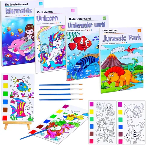 Miniatura 11 de JUNQIU Juego de 3 Sets de Pintura de Acuarela para Niños, Libros de Pintar con Agua, Libro de Pintura de Acuarela de Bolsillo, Artes y Manualidades
