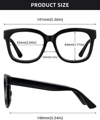 Miniatura 7 de JIM HALO Gafas de luz azul extragrandes para mujer, gafas de luz azul con montura cuadrada y gruesa para computadora, reducen la fatiga ocular