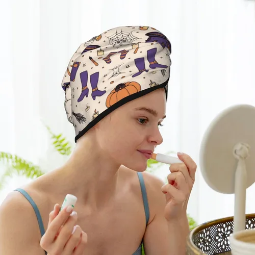 Miniatura 8 de UNIOND Magic Witch - Toalla de secado de pelo con diseño bohemio, de secado rápido, absorbente, terciopelo coral, gorra de pelo seco con botón fijo