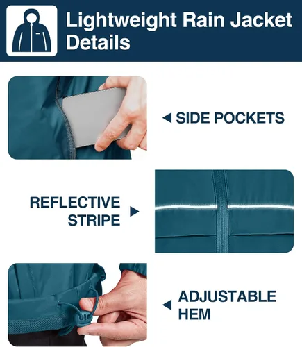 Miniatura 51 de SWISSWELL Chaqueta impermeable para hombre, rompevientos, ligera con capucha para uso diario casual