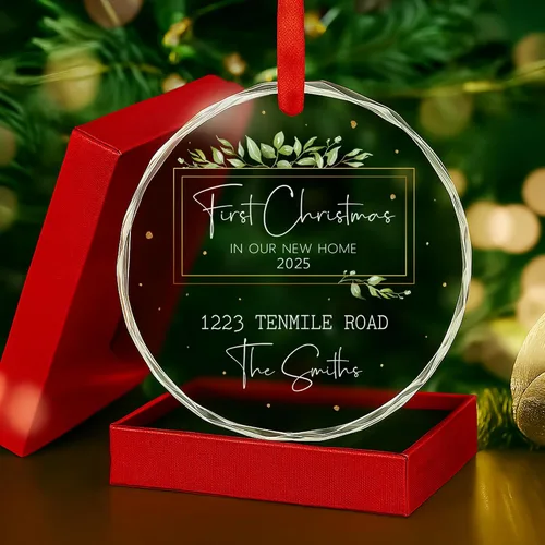 Adorno personalizado para el nuevo hogar 2025 – Decoración de recuerdo de cristal, primera Navidad en nuestra casa, primer adorno de apartamento
