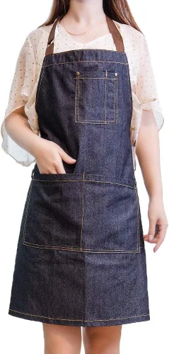 Delantal de mezclilla unisex ajustable con múltiples bolsillos para chef cocina, barbacoa y estudio