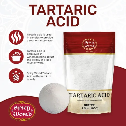 Miniatura 2 de Spicy World Ácido tartárico puro de 3.5 onzas, grado superior, certificado USP, grado alimenticio, vegano, perfecto para la elaboración de vino
