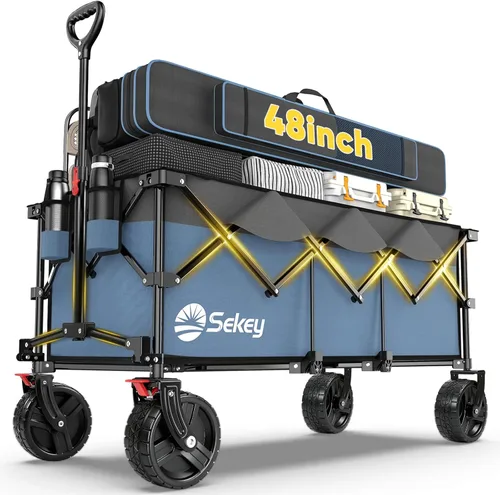 Sekey Carro plegable extendible de 48" de largo con capacidad de peso de 440 libras, carrito de jardín plegable de uso pesado de 300L con ruedas