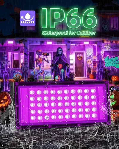 Miniatura 7 de YQNLIFA Luz LED negra de 50 W, luz de inundación de luz negra con enchufe + cable de 6 pies, luces negras impermeables IP66 para luces de Halloween
