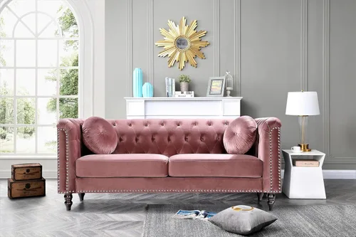 Miniatura 10 de Container Furniture Direct S5370-S Kittleson Sofá Chesterfield tapizado en terciopelo moderno con ribete de clavos, gris Gris (Fossil Grey)