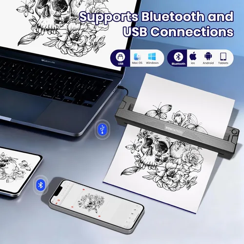Miniatura 3 de Máquina impresora de plantillas de tatuajes recién actualizada 2026, para artistas de tatuajes y principiantes, impresora Bluetooth inalámbrica