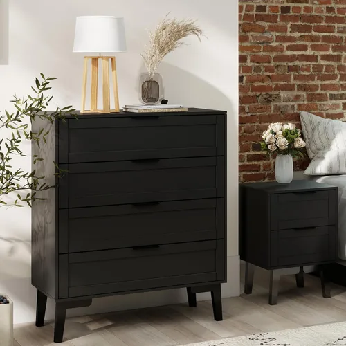 Miniatura 4 de TaoHFE Cómoda negra de 4 cajones para dormitorio, cómoda de lencería de madera para dormitorio, moderna cómoda negra de 36 pulgadas de alto