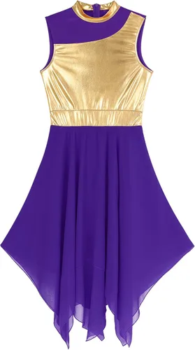 Miniatura 50 de easyforever Vestido de baile sin mangas con bloques de color para mujer, alabanza litúrgica, ropa de baile lírico, vestido de bata de adoración