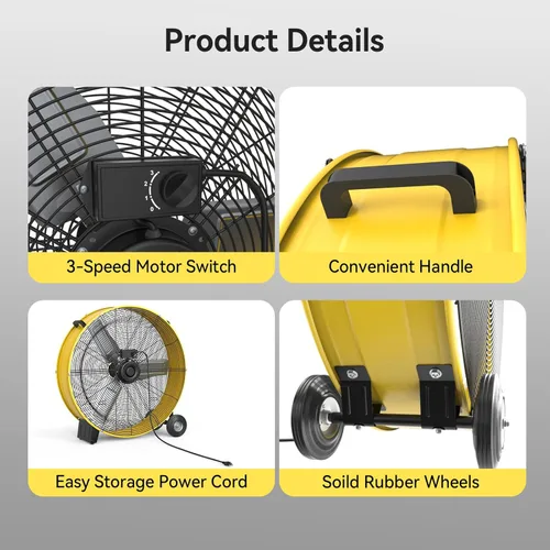Miniatura 5 de VINICAYA 30 Inch High Velocity Floor Fan, 3-Speed Heavy Duty Industrial Drum Fan for Warehouses, Workshops, Factories and Basements, 2 Pack