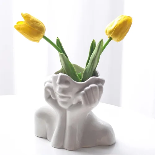 Miniatura 12 de Jarrón de cerámica con forma de mujer, ideal para decoración de estante, moderno florero para decoración de mesa, florero pequeño de granja