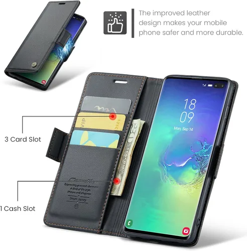Miniatura 3 de Funda tipo cartera para Samsung Galaxy S10+ Plus, con función atril magnético, de piel, con ranuras para tarjetas de crédito y tarjetas de crédito