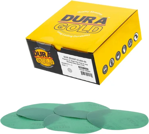 Miniatura 12 de Dura-Gold Discos de lijado de película verde de 5 pulgadas de alta calidad - Grano 80 (caja de 50) - Discos de papel de lija con respaldo de gancho