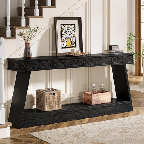 Miniatura 4 de Tribesigns Mesa Consola Moderna, Mesa de Entrada Extra Larga de 71 Pulgadas con Almacenamiento, Mesa de Sofá Estrecha de 2 Niveles Detrás del Sofá